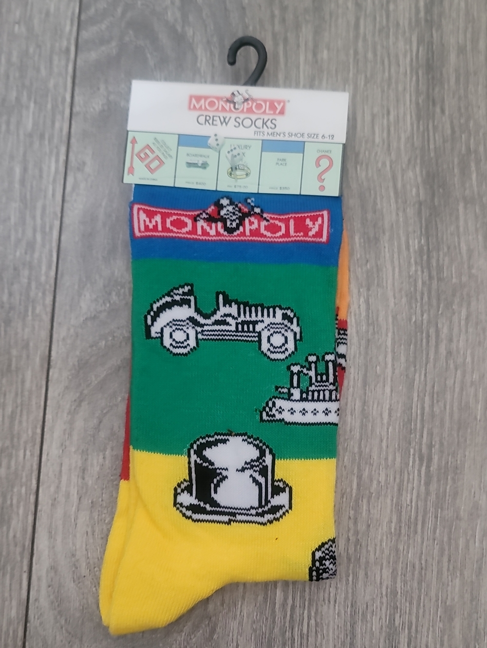 Monopoly Pieces Green, Yellow & Blue Causal Crew Socks